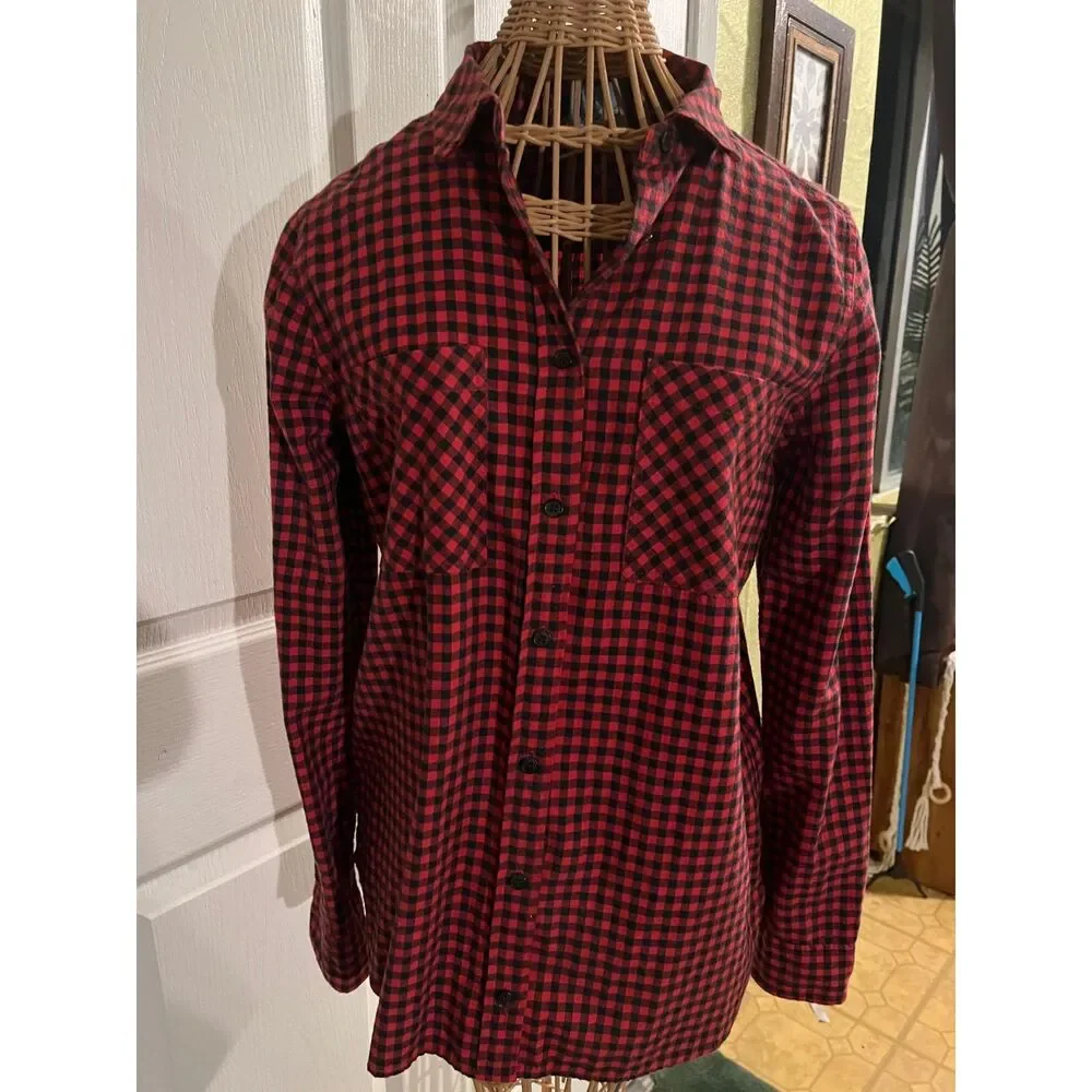J.Crew Women’s Red Black Check Plaid Flannel Shirt Size 4 Long Sleeve Soft - Picture 5 of 12